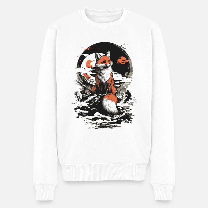Fuchs Kitsune Japan - Männer Premium Bio Pullover - Weiß