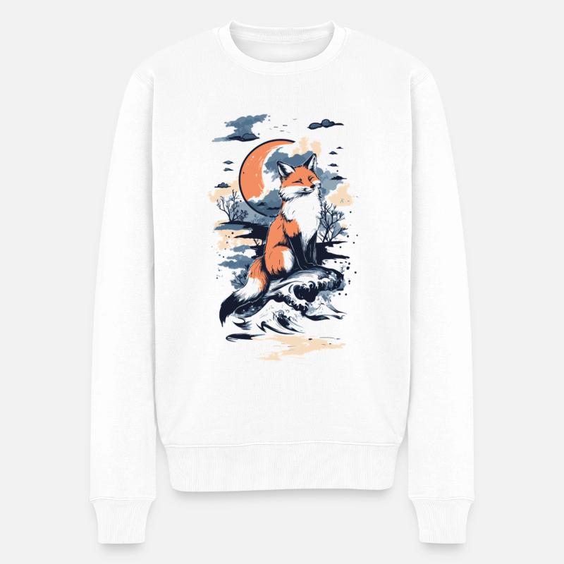 Fuchs Comic Stil mit Mond - Männer Premium Bio Pullover - Weiß