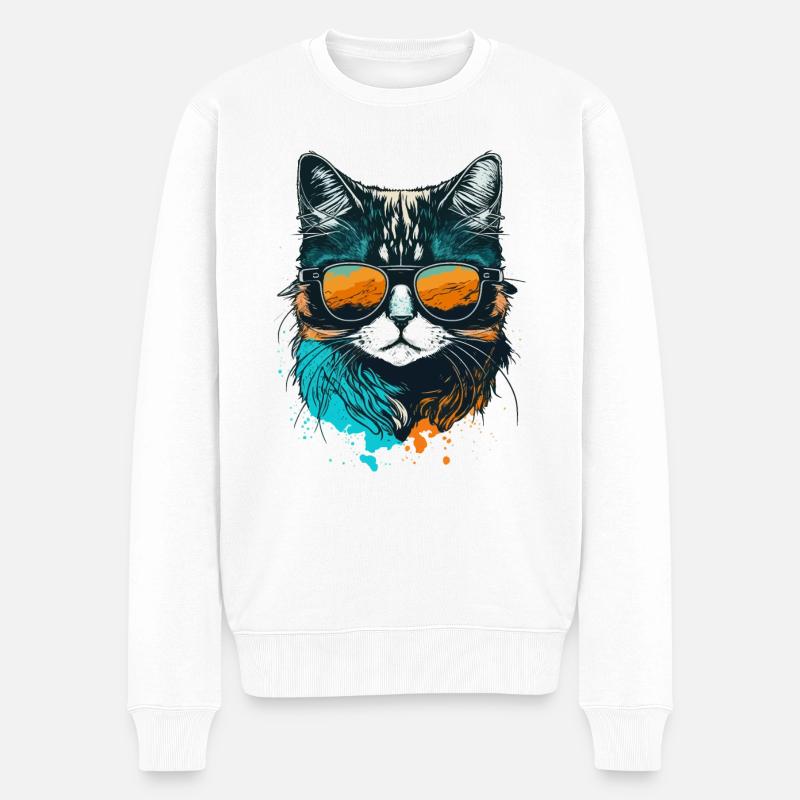 Coole Katze - Männer Premium Bio Pullover - Weiß