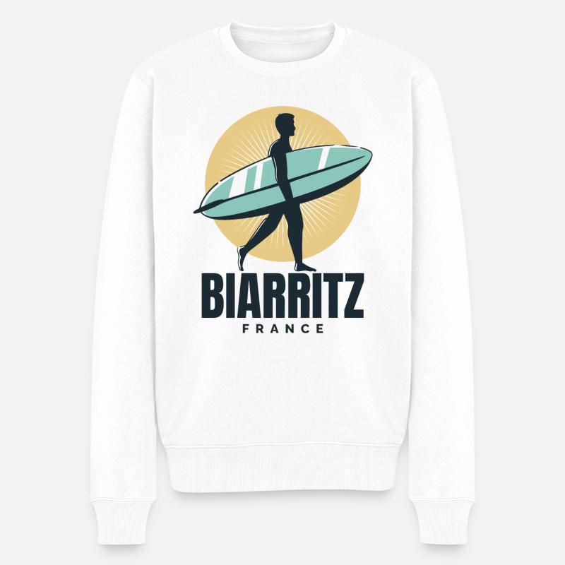 Biarritz Frankreich Beach Surfer - Männer Premium Bio Pullover - Weiß
