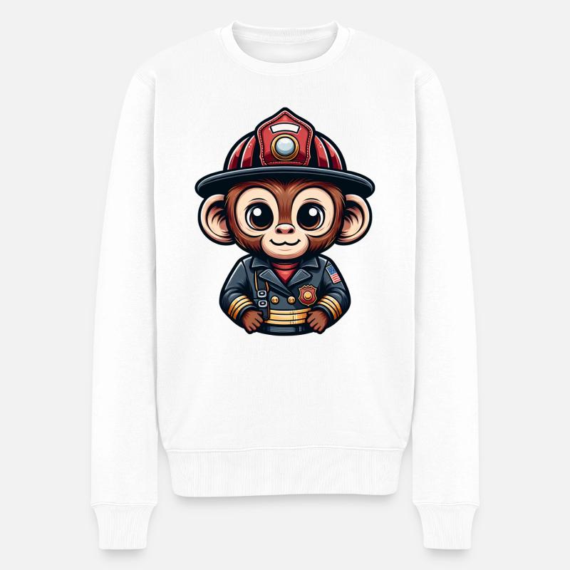 Cute Monkey Firefighter - Männer Premium Bio Pullover - Weiß