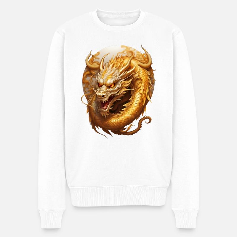 Goldmner chinesicher Drache - Männer Premium Bio Pullover - Weiß