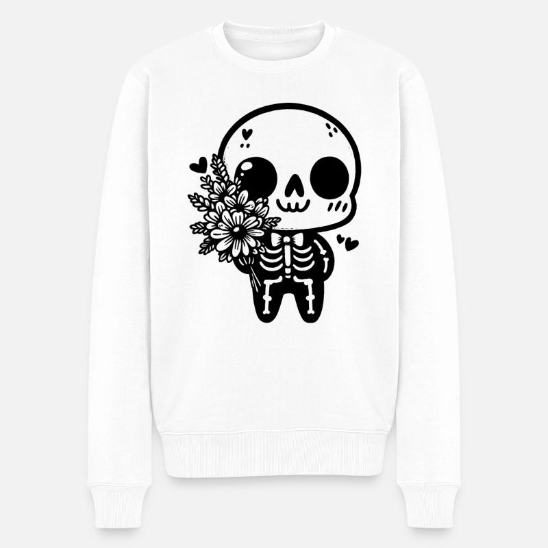 Squelette et Fleurs - Élégance Macabre - Pull Premium bio Homme - blanc