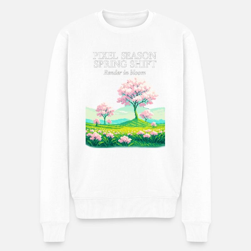 Pixelsaison: Frühlingswandel - Männer Premium Bio Pullover - Weiß