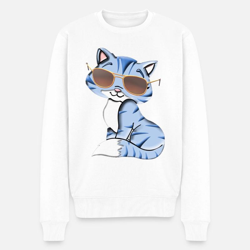 Chat cool - Pull Premium bio Homme - blanc