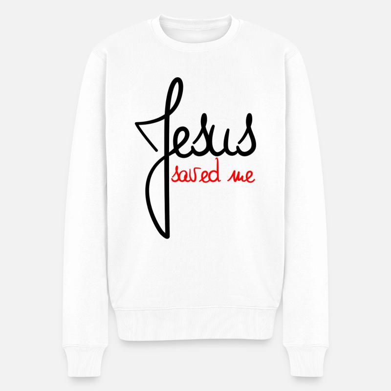 Jesus saved me black and red - Männer Premium Bio Pullover - Weiß