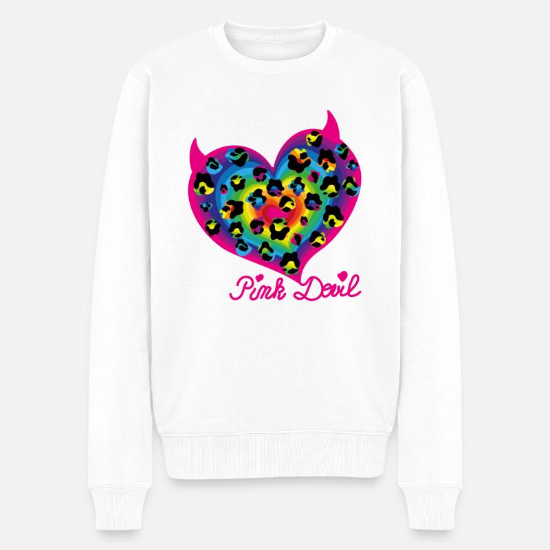 Pink Devil Heart - Männer Premium Bio Pullover - Weiß