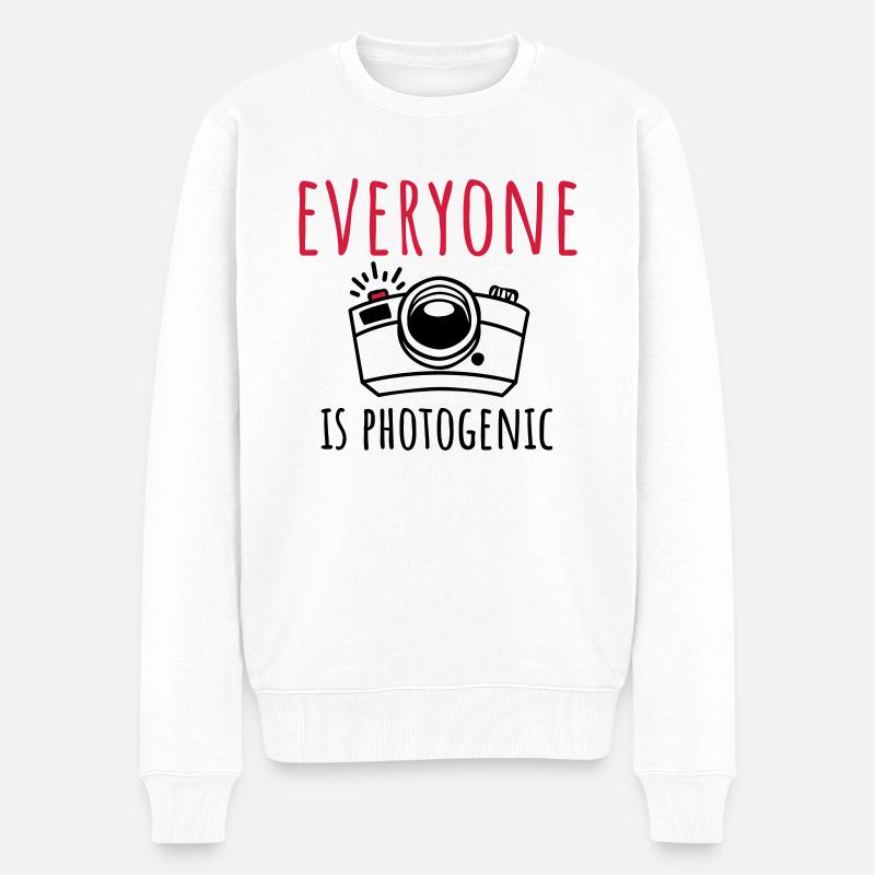 Jeder ist fotogen - cooles Fotografie Design - Männer Premium Bio Pullover - Weiß