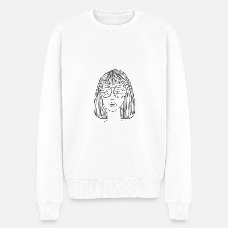 Frau mit Brille - Männer Premium Bio Pullover - Weiß