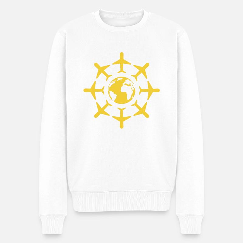Globe avec des avions - Pull Premium bio Homme - blanc