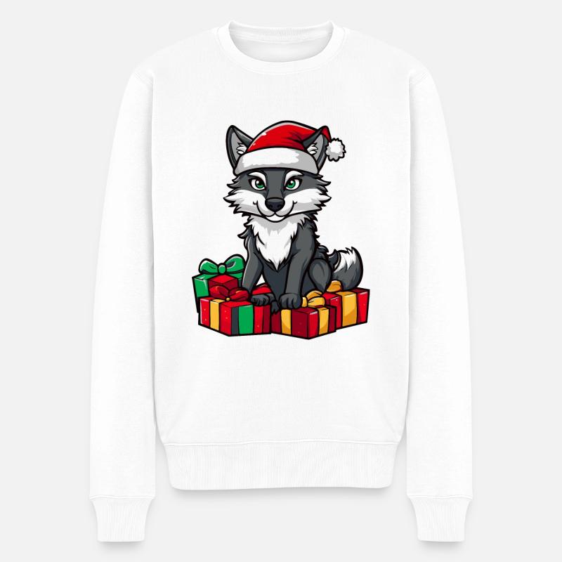 Cadeaux de Noël Loup - Pull Premium bio Homme - blanc