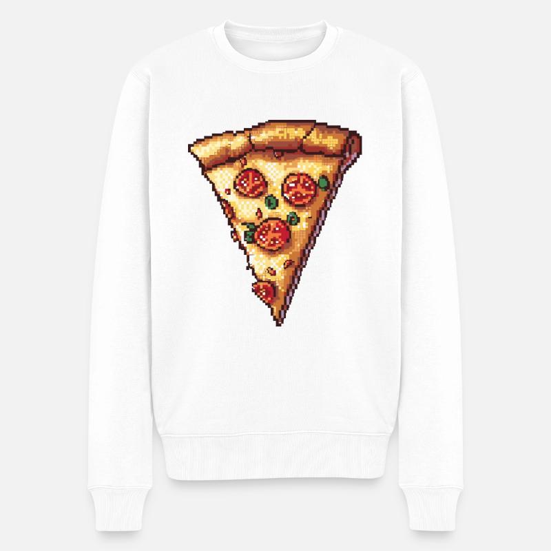Pizza Pixel Gamer - Männer Premium Bio Pullover - Weiß