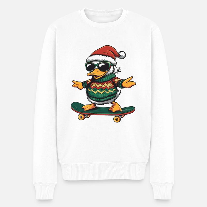 Ente Weihnachten Lustig - Männer Premium Bio Pullover - Weiß