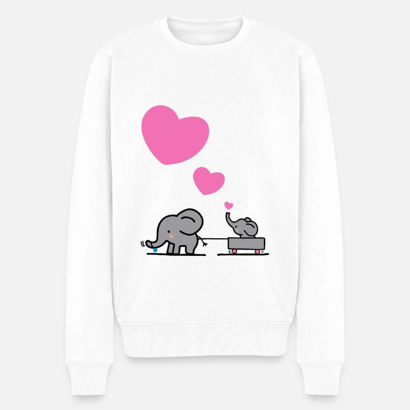 Großer Elefant zieht kleinen Elefanten mit Herz - Männer Premium Bio Pullover - Weiß