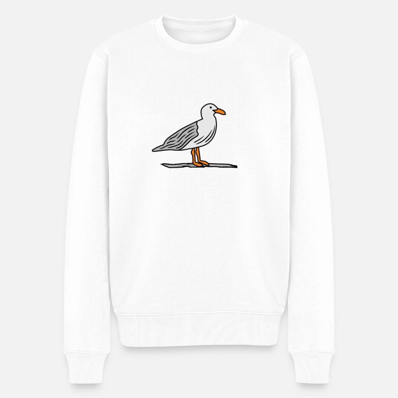 Möwe auf Stein - Männer Premium Bio Pullover - Weiß