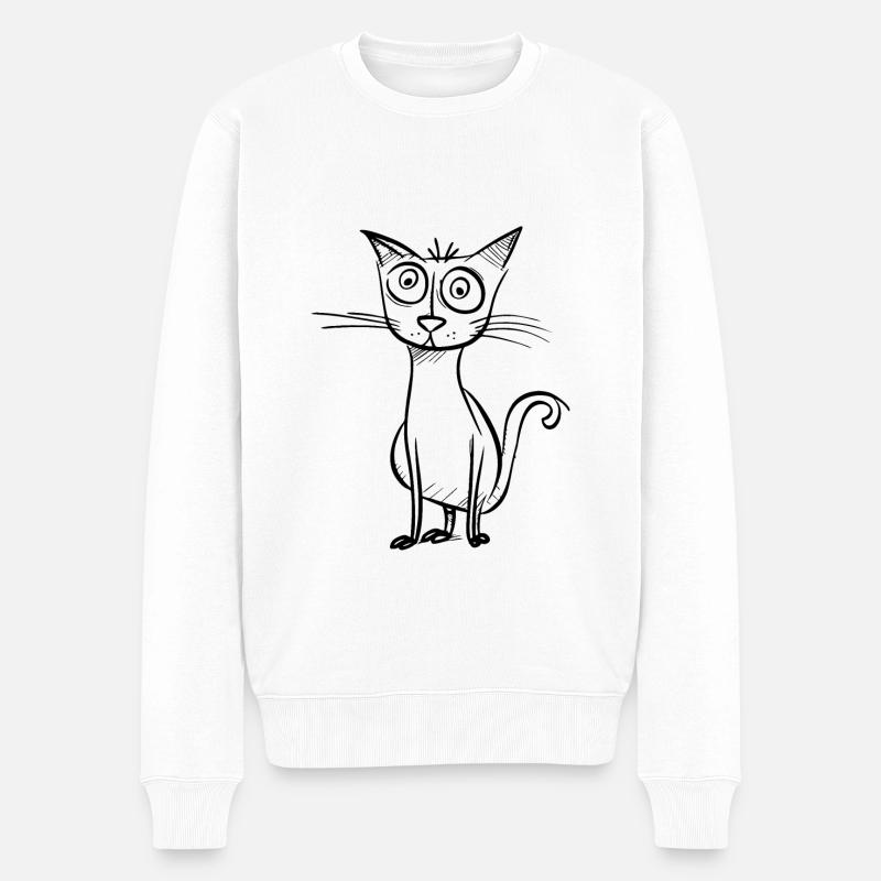 Étrange chat de dessin animé - Pull Premium bio Homme - blanc