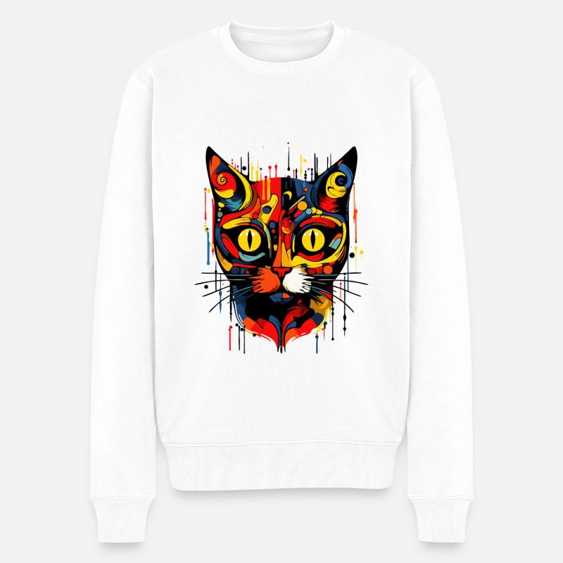 abstrakte Kunst Katze - Männer Premium Bio Pullover - Weiß