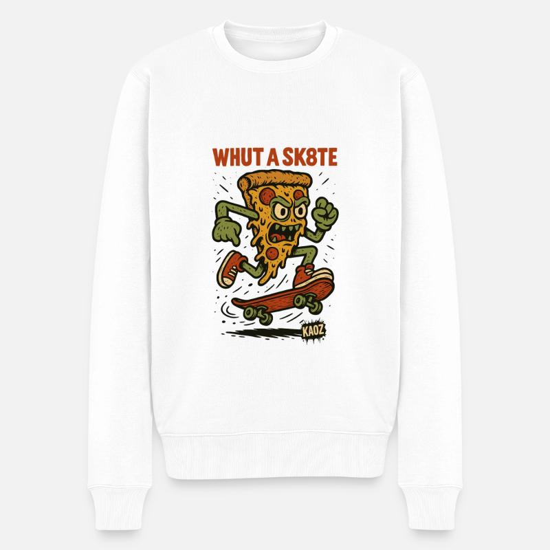 Pizza auf dem Skateboard – skate or melt - Männer Premium Bio Pullover - Weiß