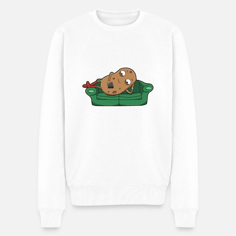 Couch potato faul fernsehen - Männer Premium Bio Pullover - Weiß