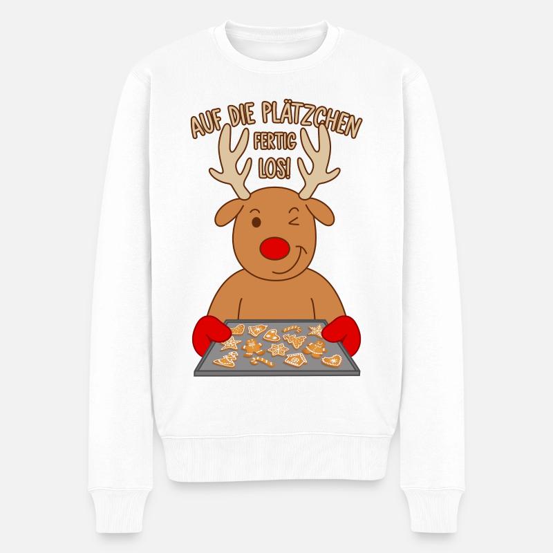 Rentier Backen Spruch Auf die Plätzchen fertig los - Männer Premium Bio Pullover - Weiß