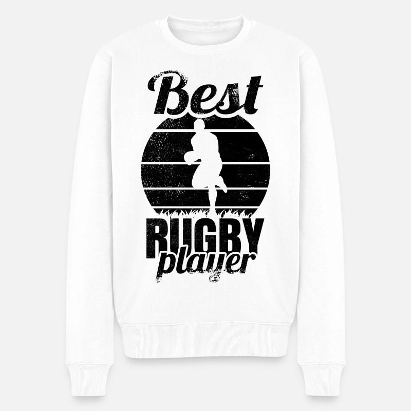 Lustiger Rugbyspieler - Männer Premium Bio Pullover - Weiß