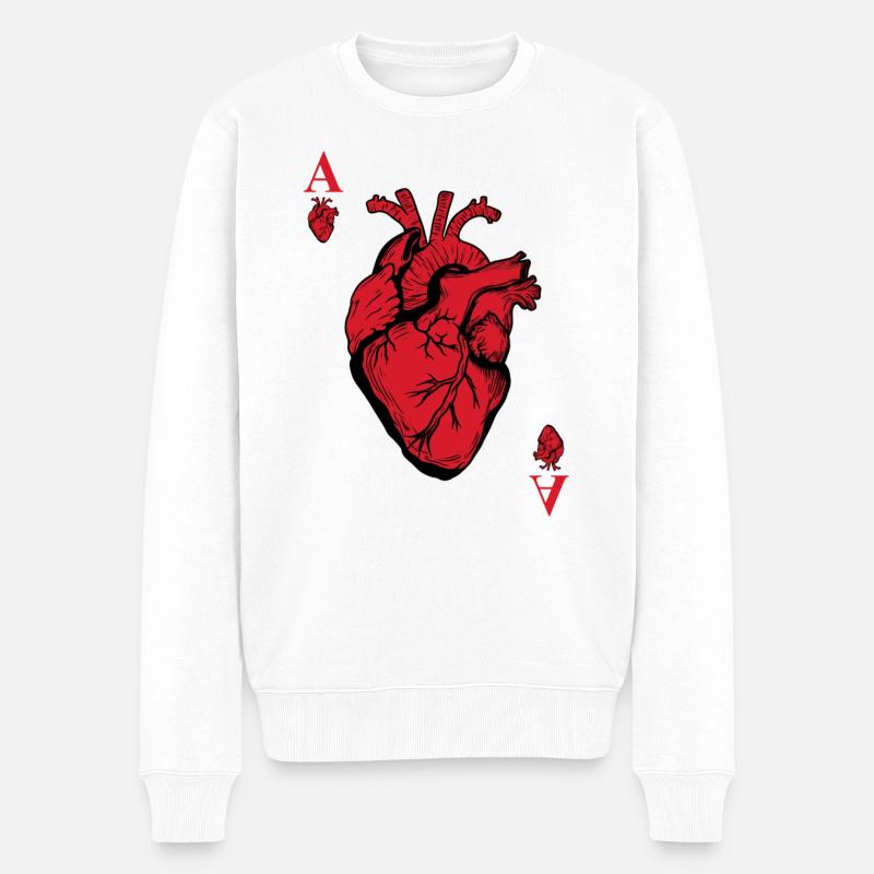 Herz-Ass - Männer Premium Bio Pullover - Weiß