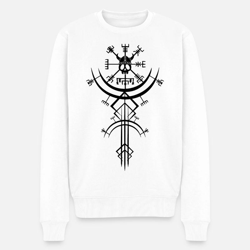 Schwarzer Totenkopf und Wikinger-Kompass - Männer Premium Bio Pullover - Weiß