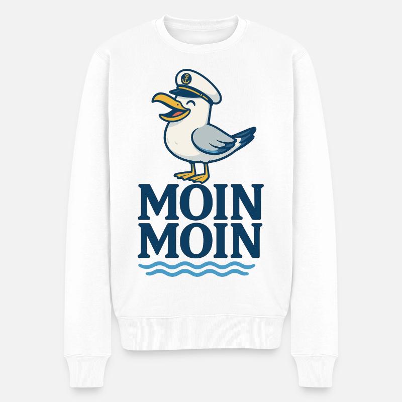 Möwe Kapitän Moin Moin Print - Männer Premium Bio Pullover - Weiß