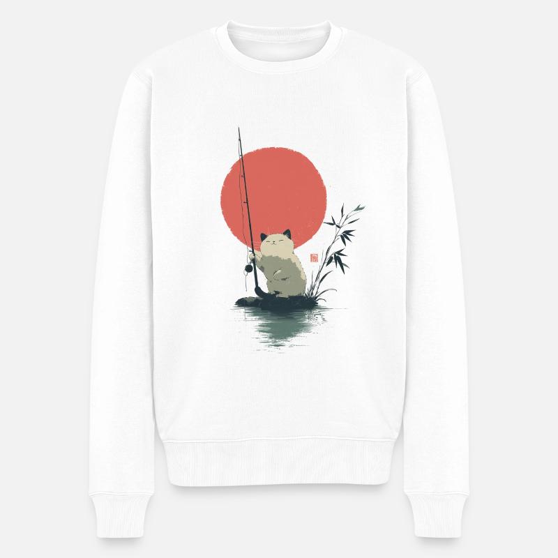 Pêcheur de pandas à la Lune Rouge - Pull Premium bio Homme - blanc