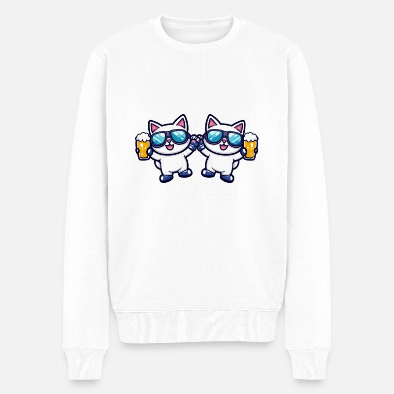 Katze Ski Team Bier - Männer Premium Bio Pullover - Weiß