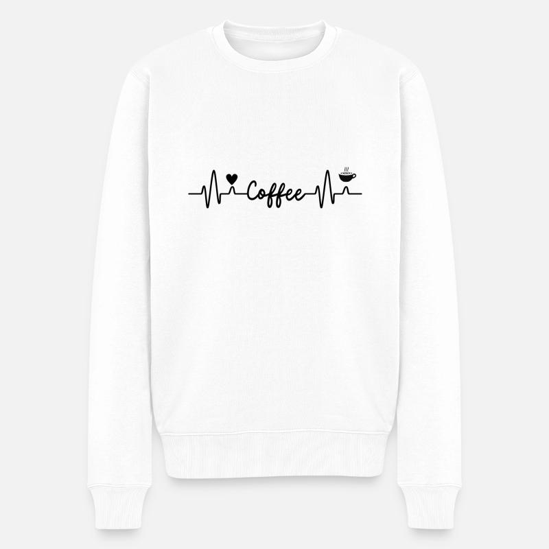 Kaffee Herzschlag - Gebrühter Puls - Männer Premium Bio Pullover - Weiß