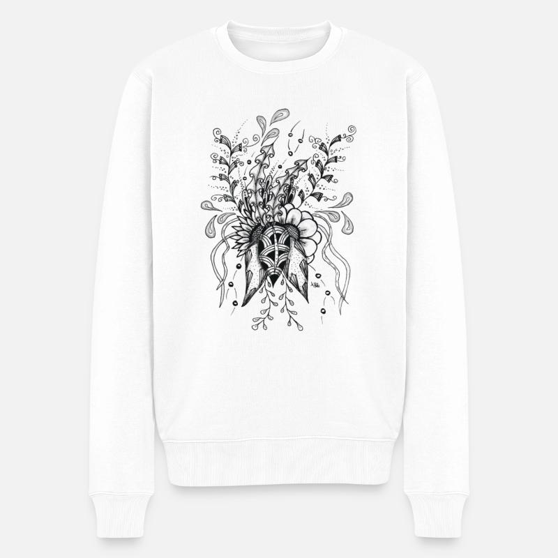 Tangle Blume gezeichnet - Männer Premium Bio Pullover - Weiß