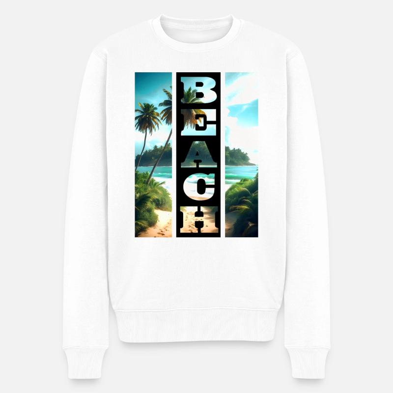 Beach Motiv mit Schrift im Schwarzen Balken - Männer Premium Bio Pullover - Weiß