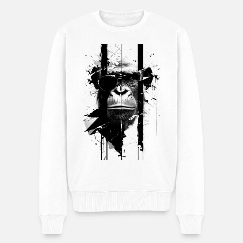 Arty Chimp - Männer Premium Bio Pullover - Weiß