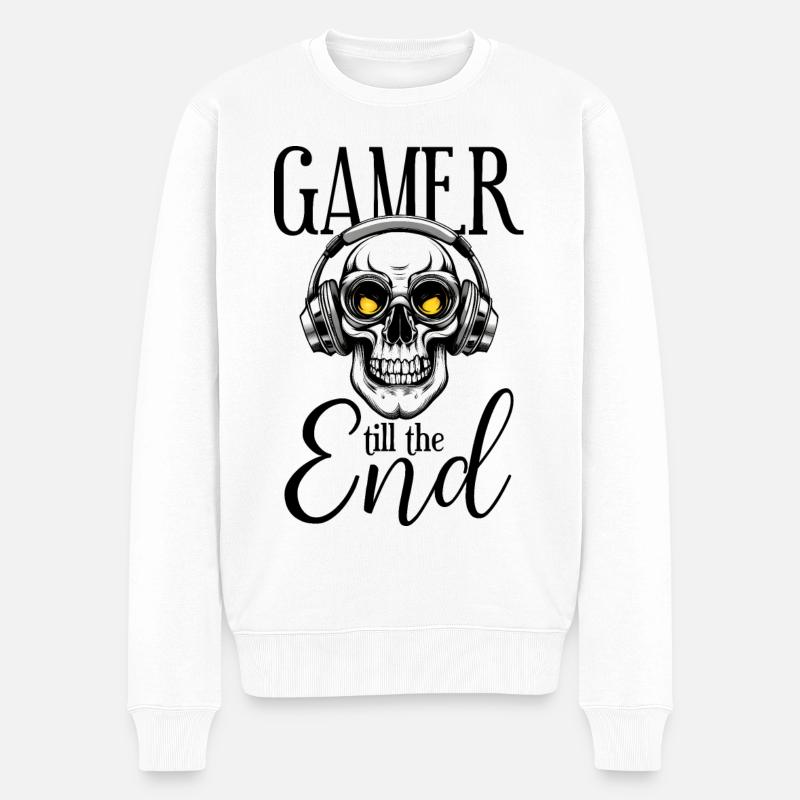 Gamer Kopfhörer Totenschädel Zocker zocken lustig - Männer Premium Bio Pullover - Weiß