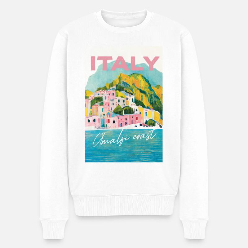 Amalfi Coast Pastel Gouache Italien Reiseplakat - Männer Premium Bio Pullover - Weiß