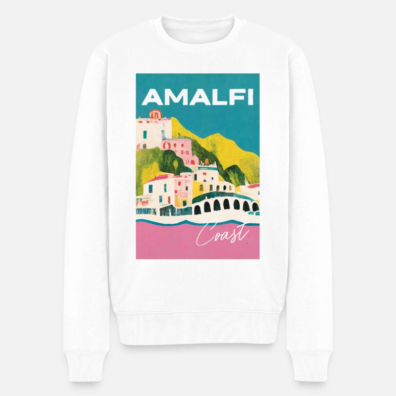 Italy Amalfi Coast Pink Turquoise Vintage Retro - Männer Premium Bio Pullover - Weiß