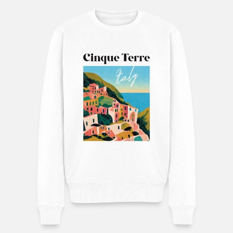 Résumé Cinque Terre Gouache Affiche de Voyage Rétro - Pull Premium bio Homme - blanc