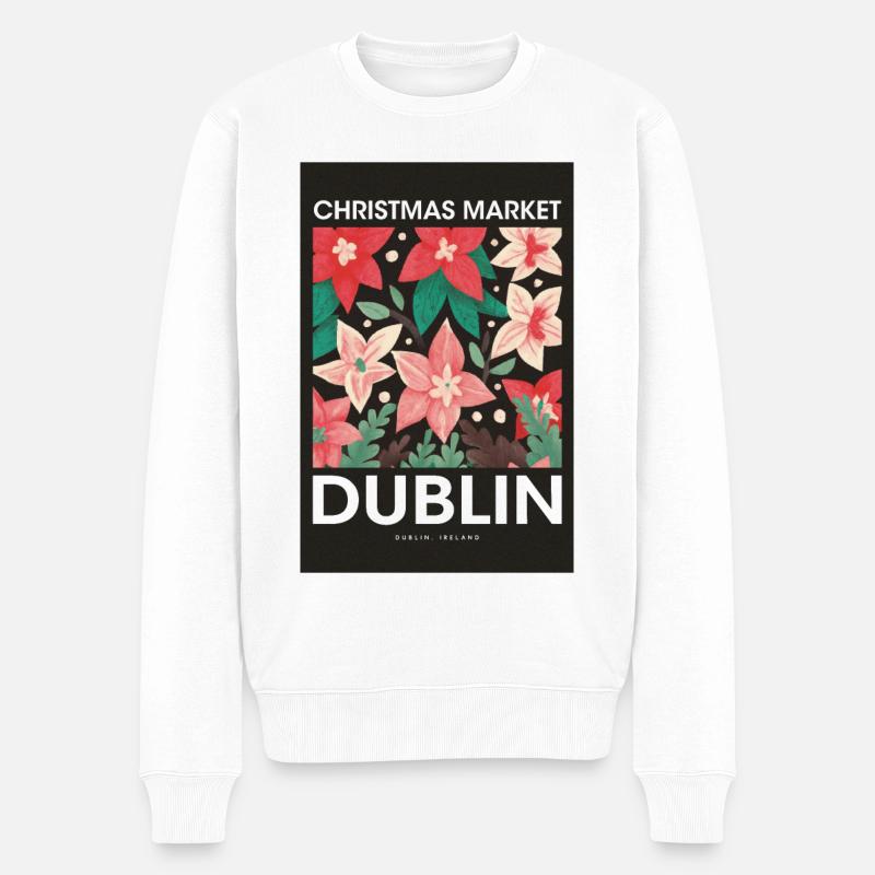 Marché de Noël Dublin Affiche Irlande 1960 - Pull Premium bio Homme - blanc