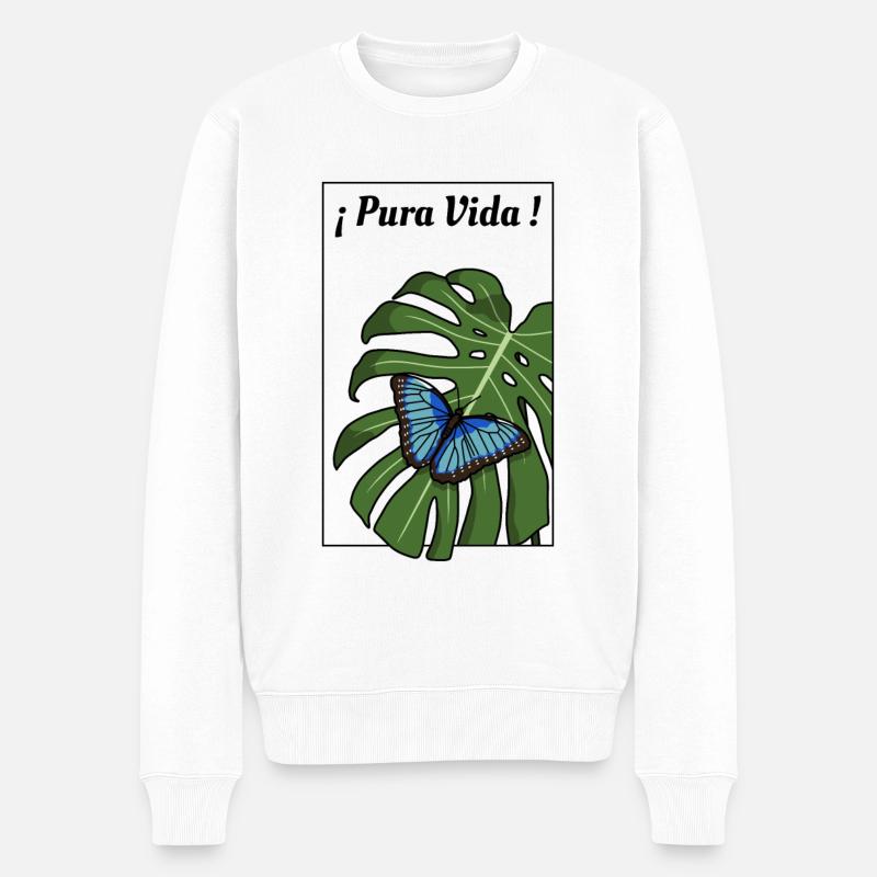 Pura Vida - Schmetterling (schwarzer Rahmen) - Männer Premium Bio Pullover - Weiß