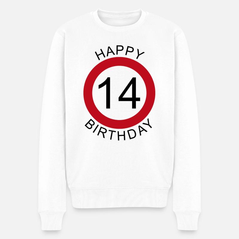 Joyeux anniversaire 14 anniversaire de signe de route - Pull Premium bio Homme - blanc