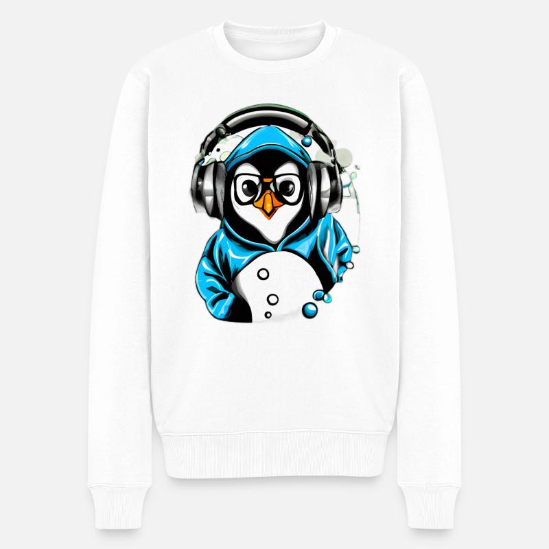 Pinguin mit blauen Pullover - Männer Premium Bio Pullover - Weiß