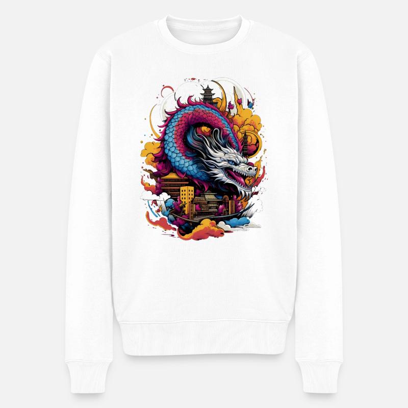 Majestätischer Drache - Herr der Lüfte - Männer Premium Bio Pullover - Weiß