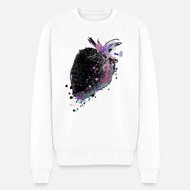 Erdbeere,schwarz,popart, artwork,Malerei - Männer Premium Bio Pullover - Weiß