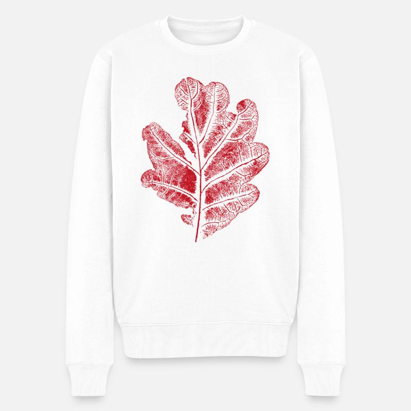 Chêne feuille - avec fissures / Chêne Feuille botanique - Pull Premium bio Homme - blanc