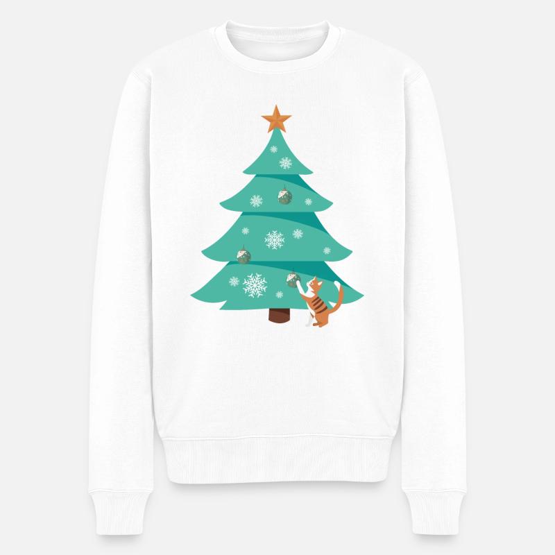 Christbaum Weihnachtsbaum Katze - Männer Premium Bio Pullover - Weiß