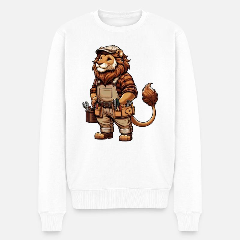 Cute Lion Craftsman - Männer Premium Bio Pullover - Weiß