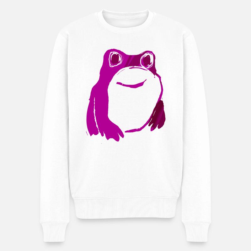 Frosch, pink, illustration, stencil - Männer Premium Bio Pullover - Weiß