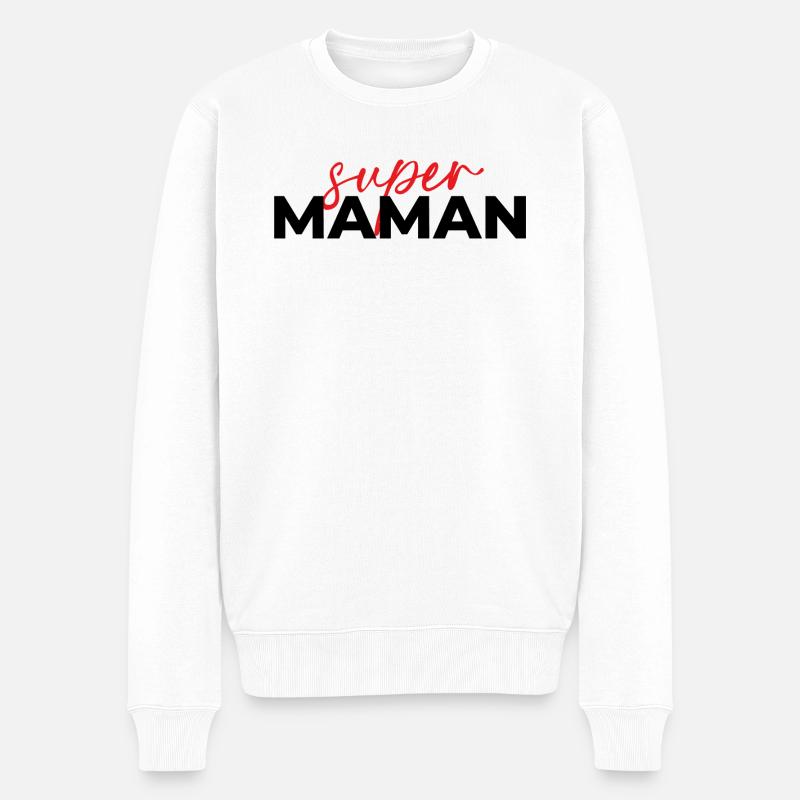 Super Mom Skript Rot auf Schwarz - Männer Premium Bio Pullover - Weiß