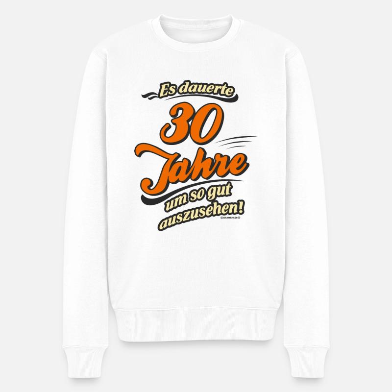 Es dauerte 30 Jahre, original RAHMENLOS® Design - Männer Premium Bio Pullover - Weiß